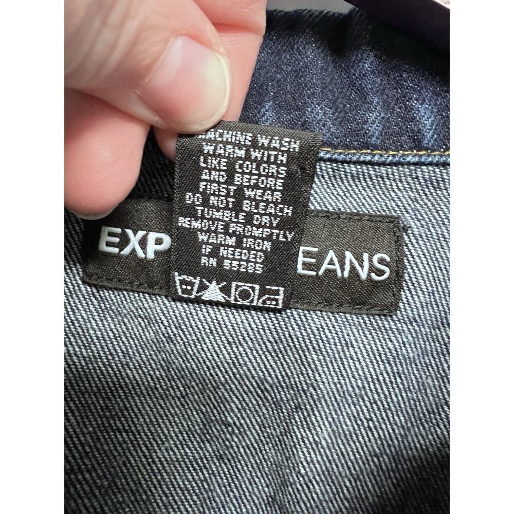Express Jeans Womens Denim Jacket Dark Wash Medium Boho Western Grunge Indie - Picture 8 of 9
